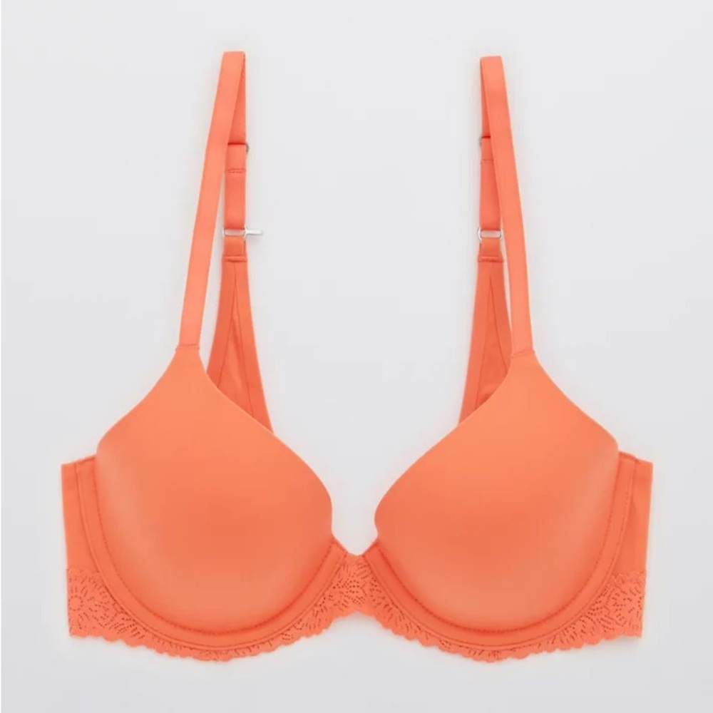Aerie Real Sunnie Full Coverage Lightly Lined Blossom Lace Coral Bra